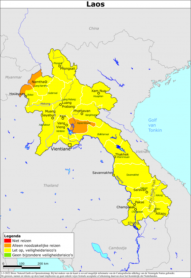 Kaart bij reisadvies Laos