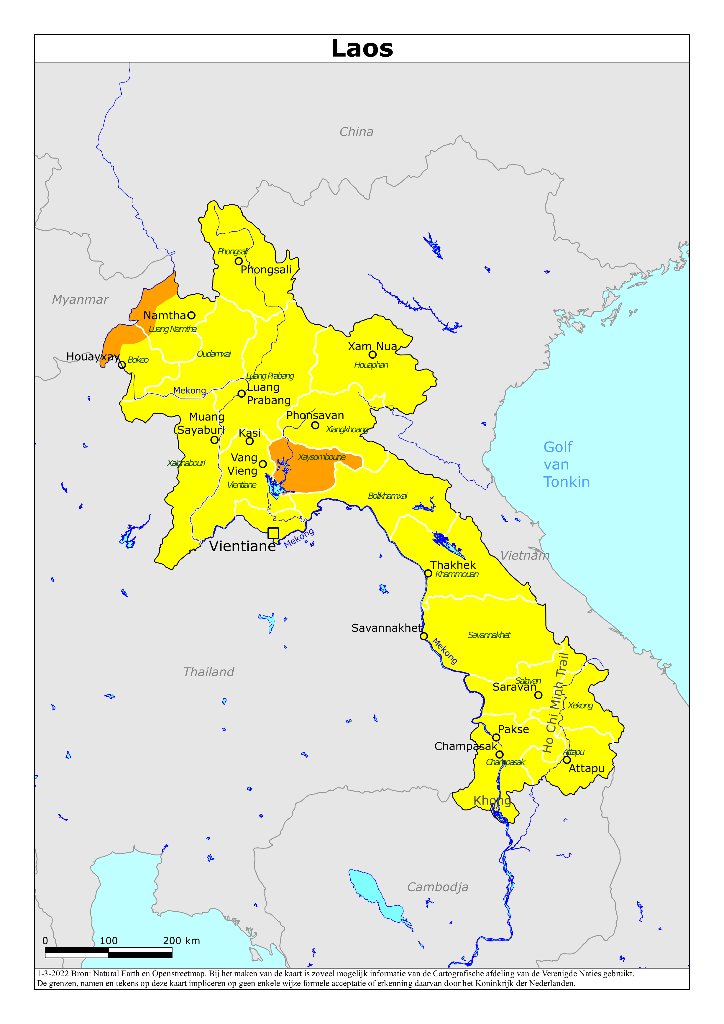 Reisadvies kaart van Laos op 21 jan. 2026