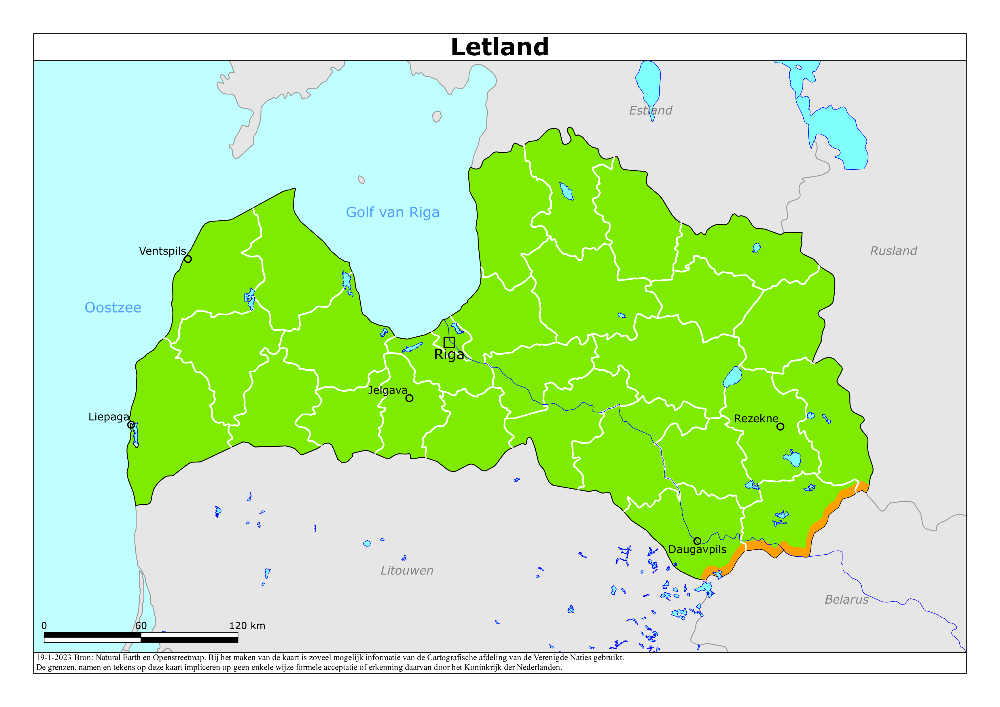Reisadvies kaart van Letland op 19 jan. 2026