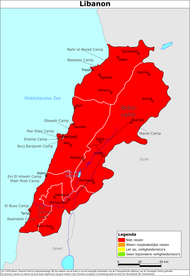 Kaart bij reisadvies Libanon