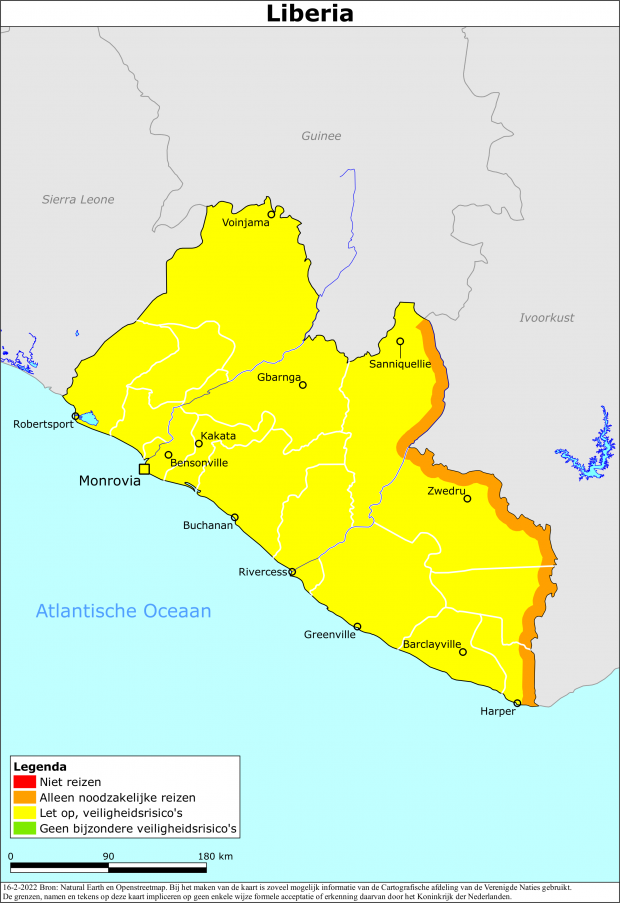 Kaart bij reisadvies Liberia