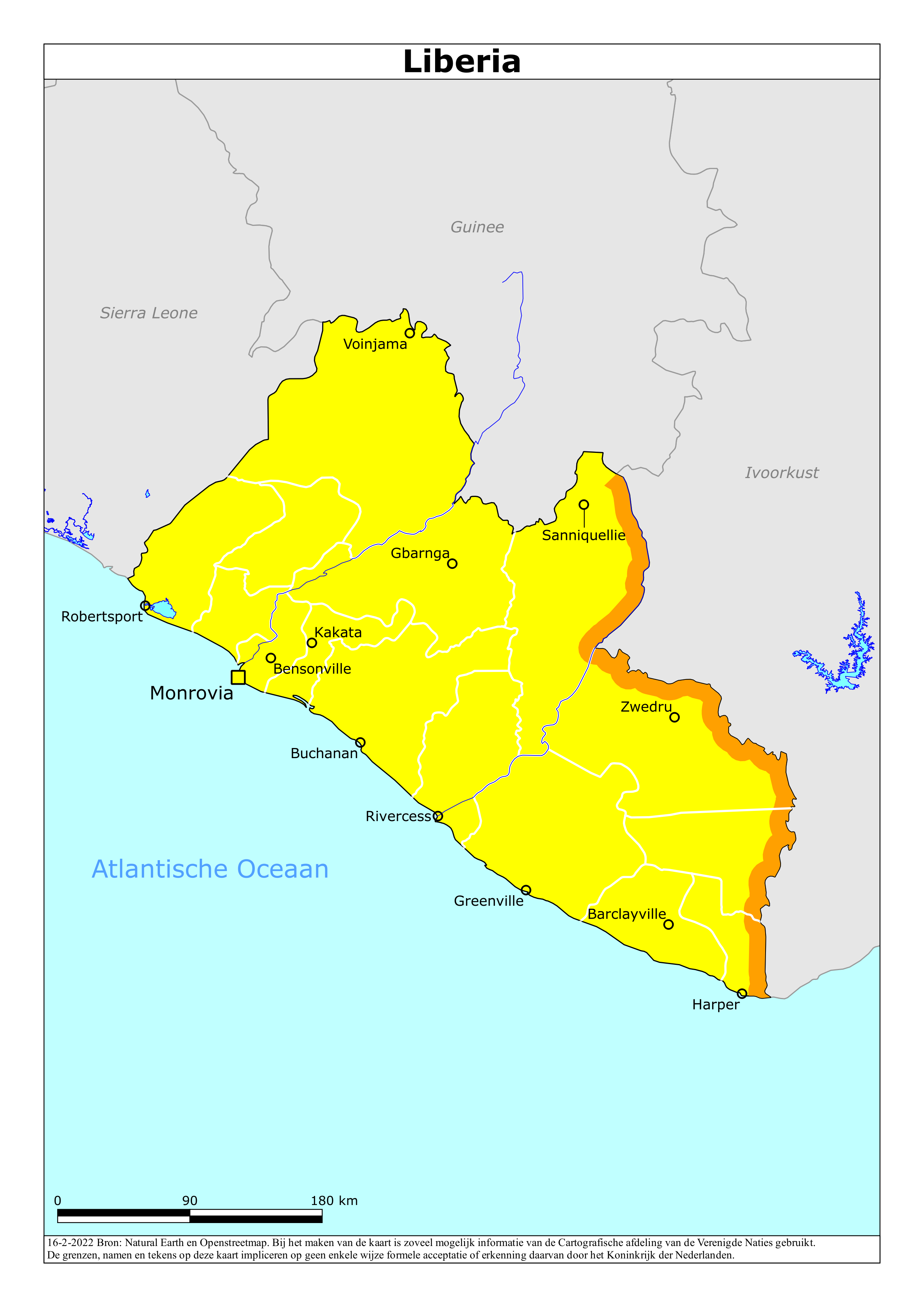 Reisadvies kaart van Liberia op 19 jan. 2026