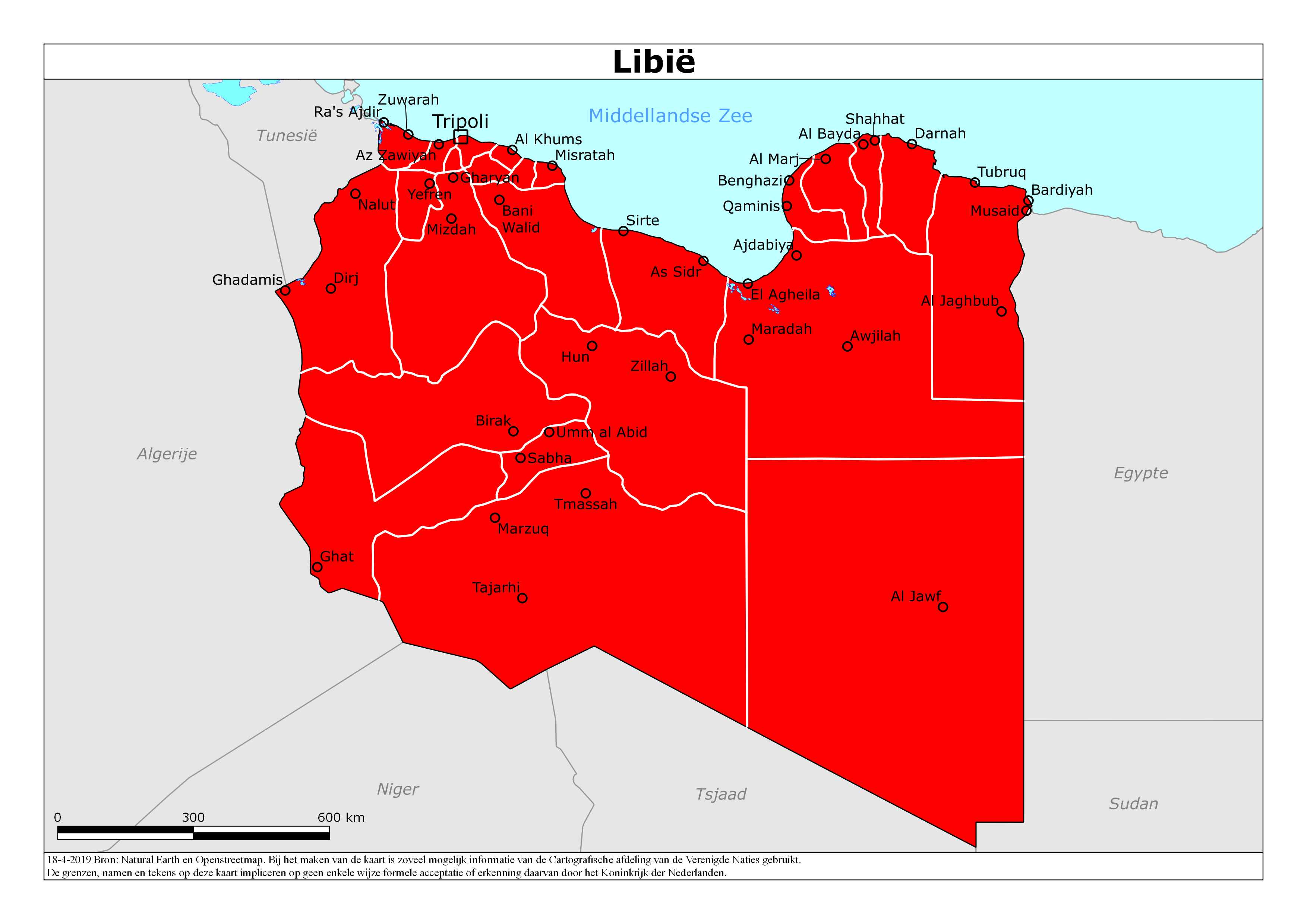 Reisadvies kaart van Libië op 19 jan. 2026