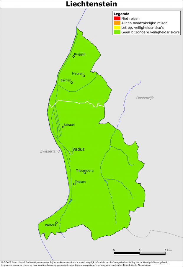 Kaart bij reisadvies Liechtenstein