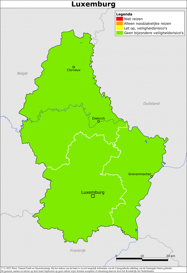 Kaart bij reisadvies Luxemburg