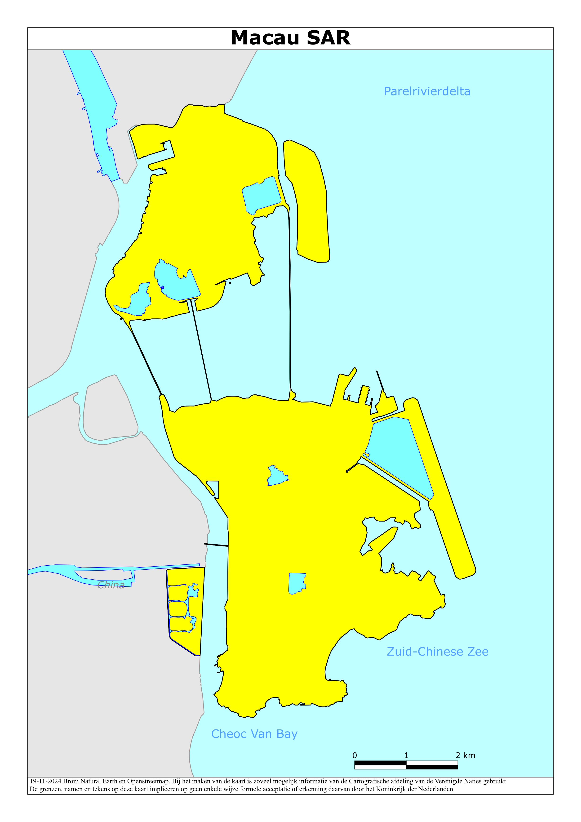 Reisadvies kaart van Macau SAR van China op 19 jan. 2026