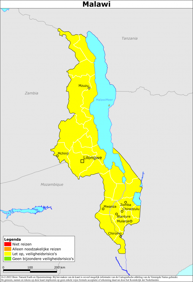 Kaart bij reisadvies Malawi