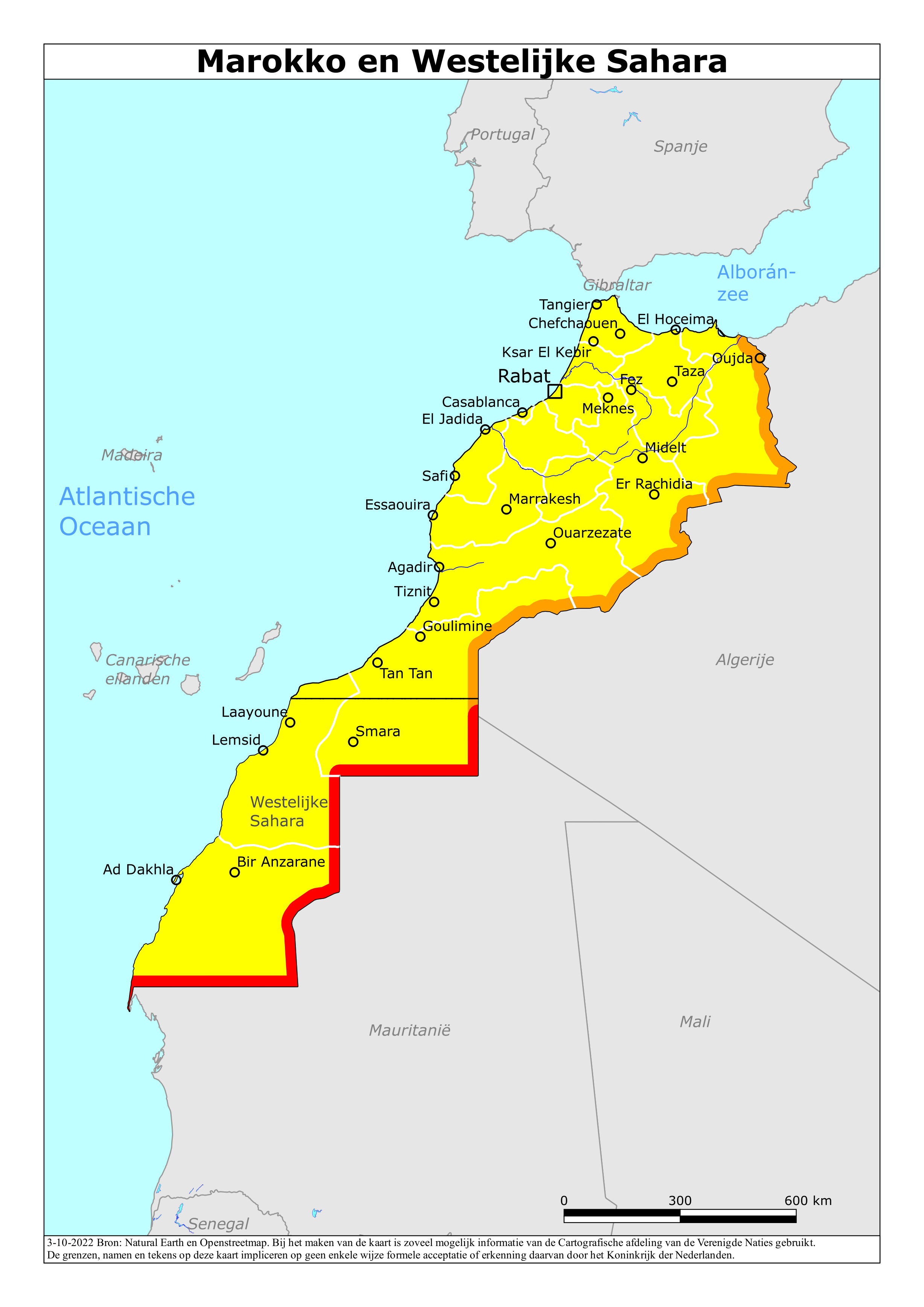 Reisadvies kaart van Marokko op 19 jan. 2026