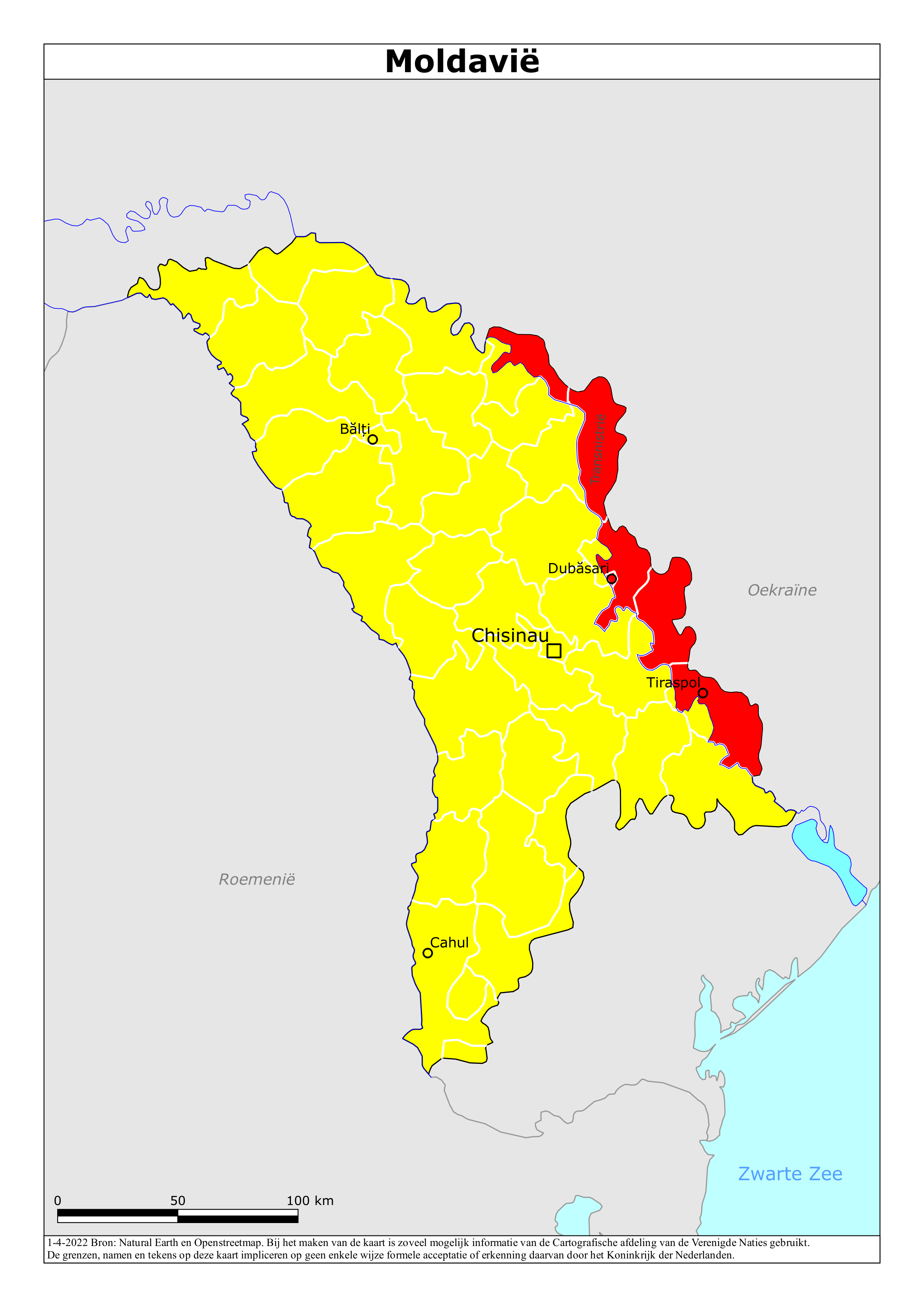 Kaart met risicogebieden van Moldavië