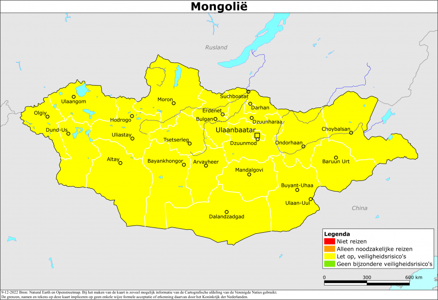 Kaart bij reisadvies Mongolië