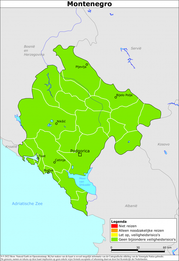 Kaart bij reisadvies Montenegro