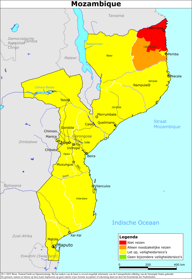 Kaart bij reisadvies Mozambique