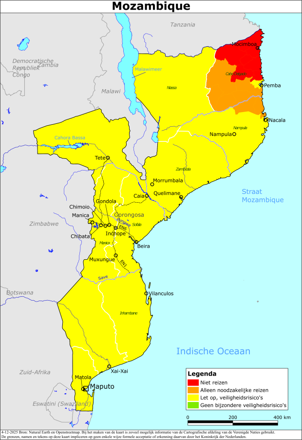 Kaart bij reisadvies Mozambique
