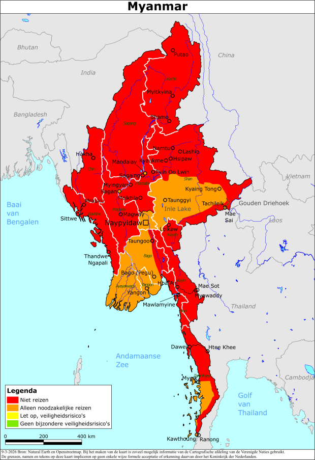 Kaart bij reisadvies Myanmar