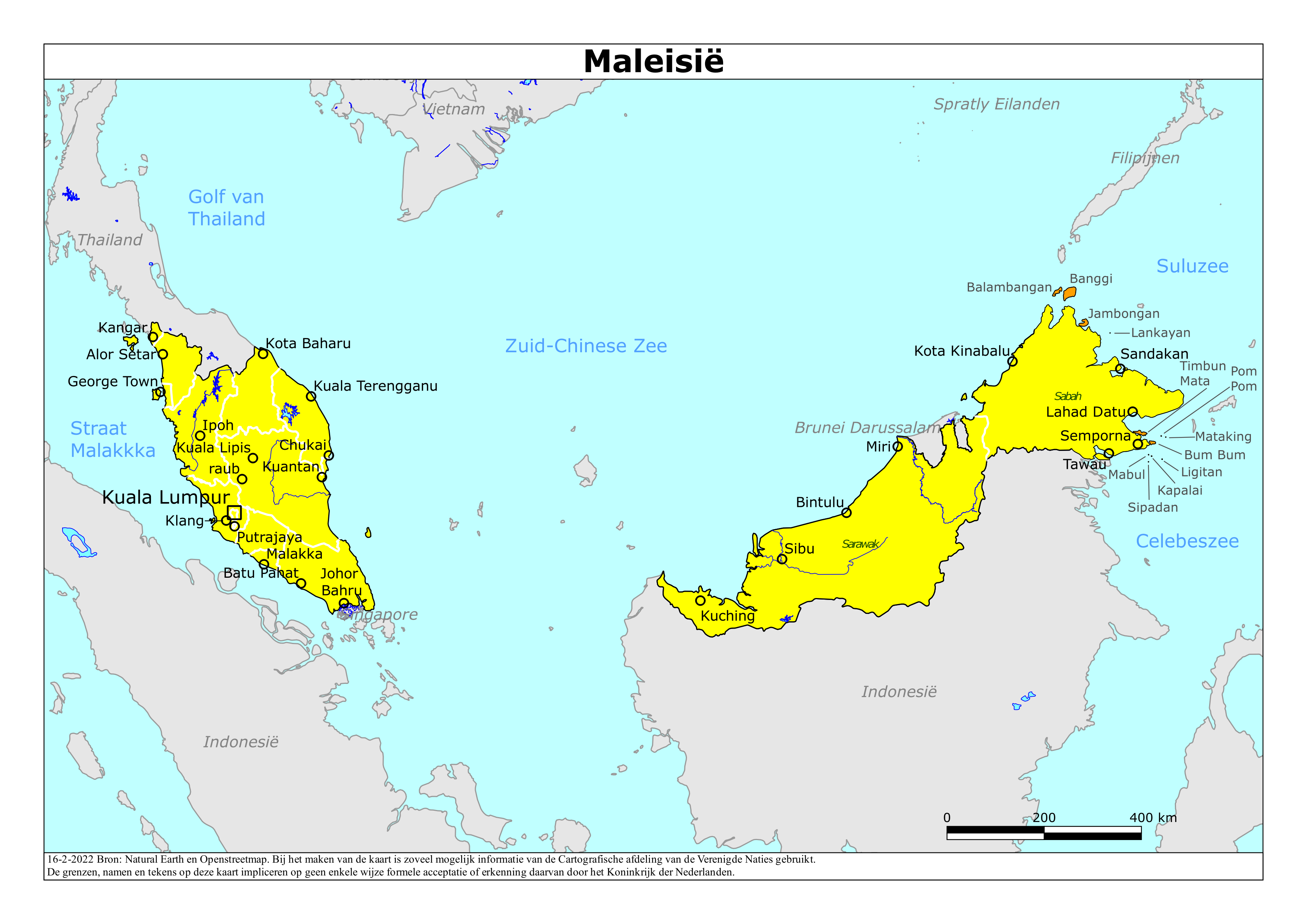 Kaart met risicogebieden van Maleisië