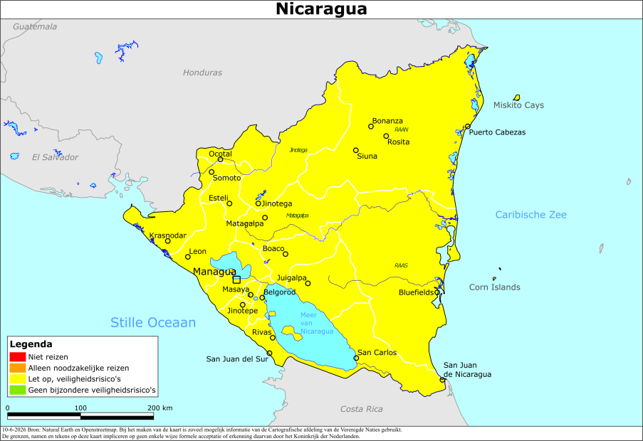 Kaart bij reisadvies Nicaragua