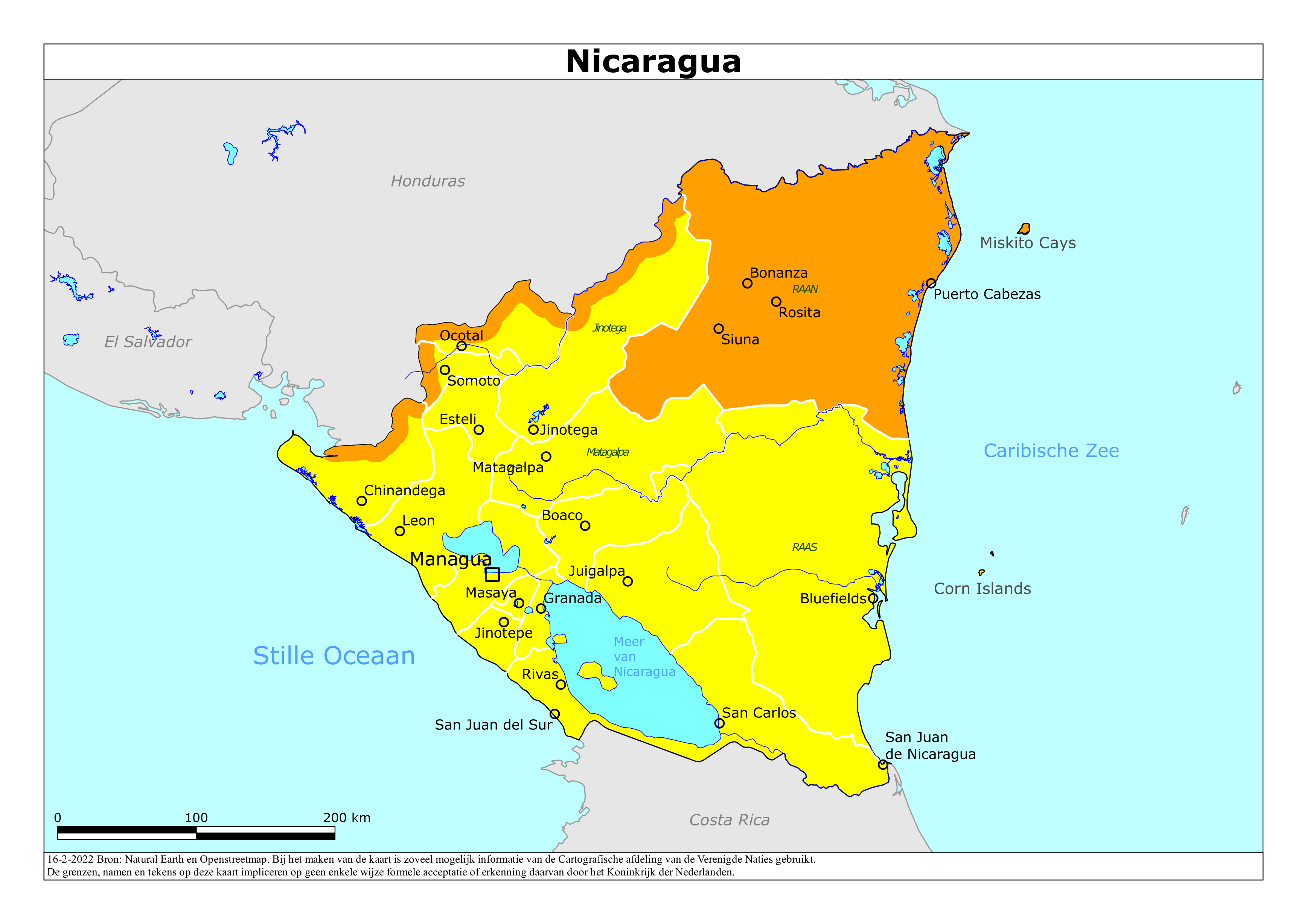 Reisadvies kaart van Nicaragua op 19 jan. 2026