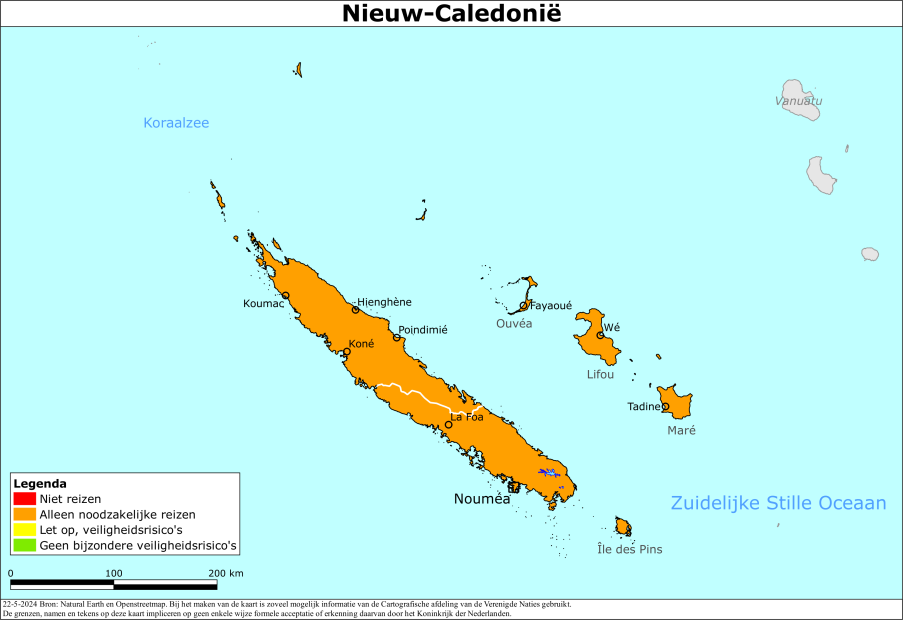 Kaart bij reisadvies Nieuw-Caledonië 