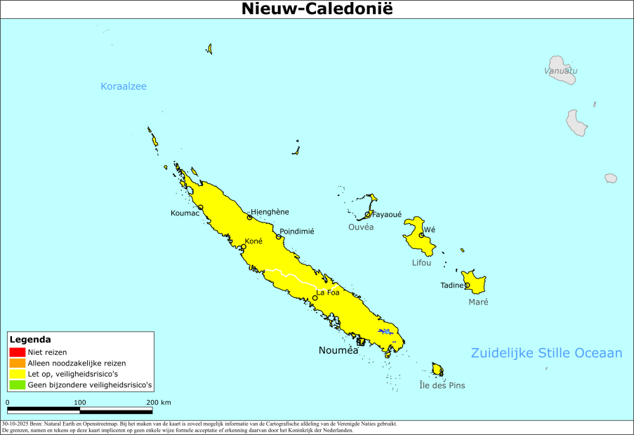 Kaart bij reisadvies Nieuw-Caledonië