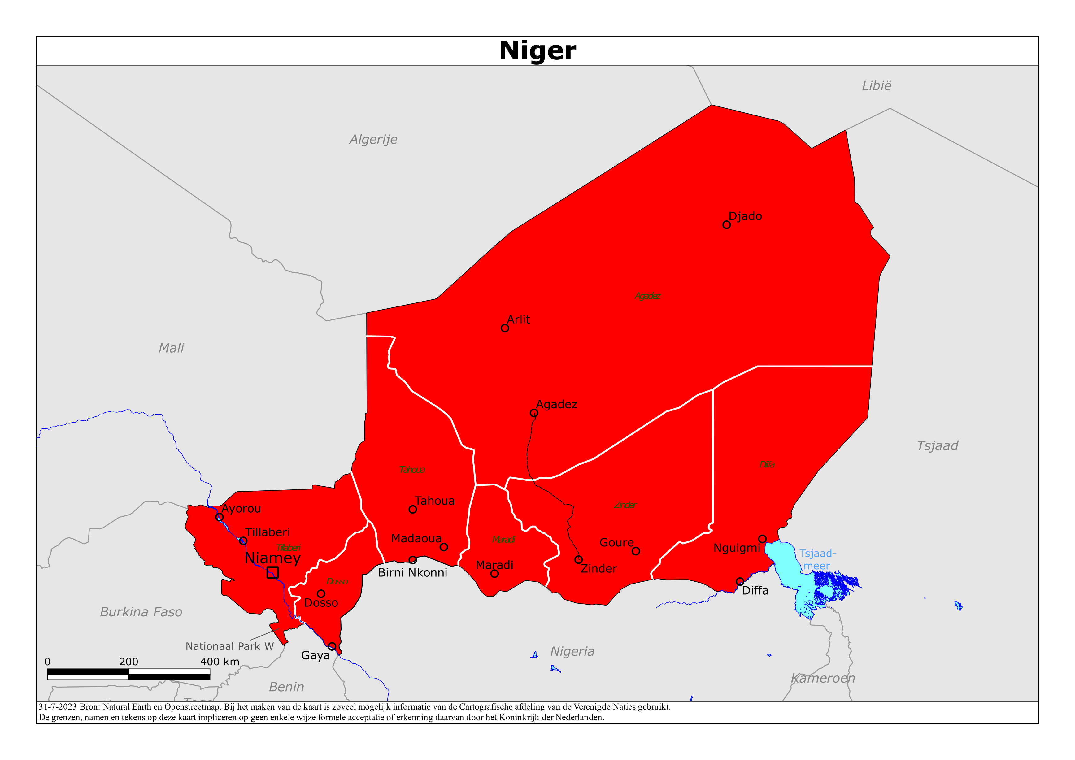Reisadvies kaart van Niger op 19 jan. 2026