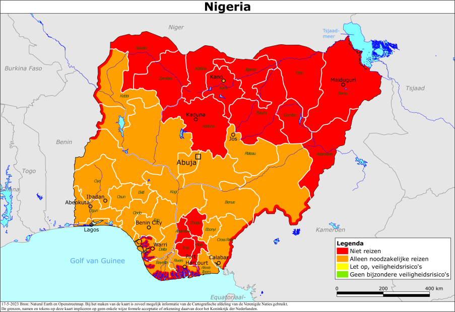 Kaart bij reisadvies Nigeria
