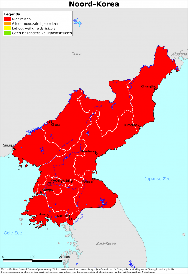 Kaart bij reisadvies Noord-Korea