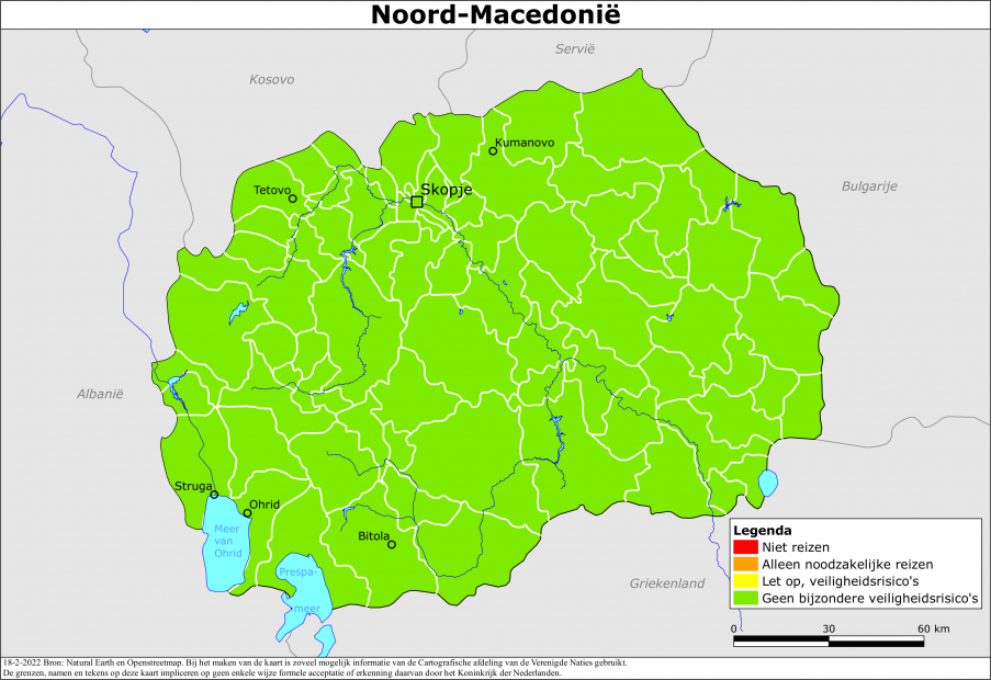 Kaart bij reisadvies Noord-Macedonië