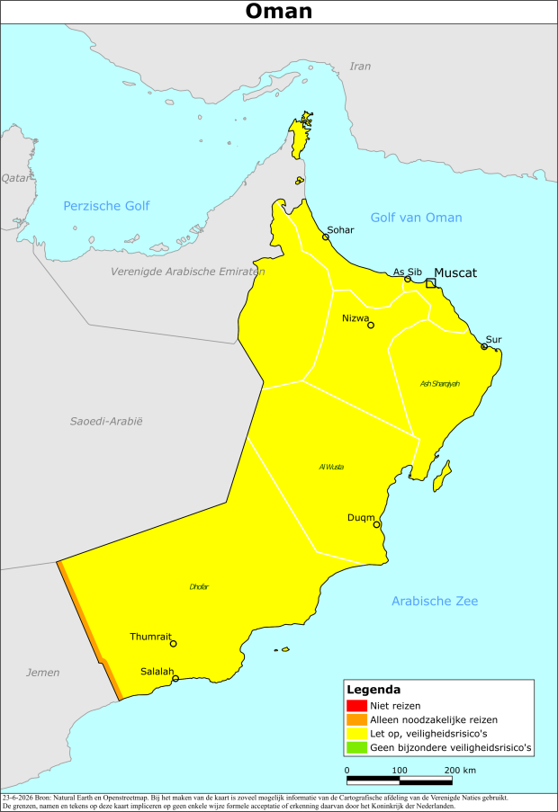 Kaart bij reisadvies Oman