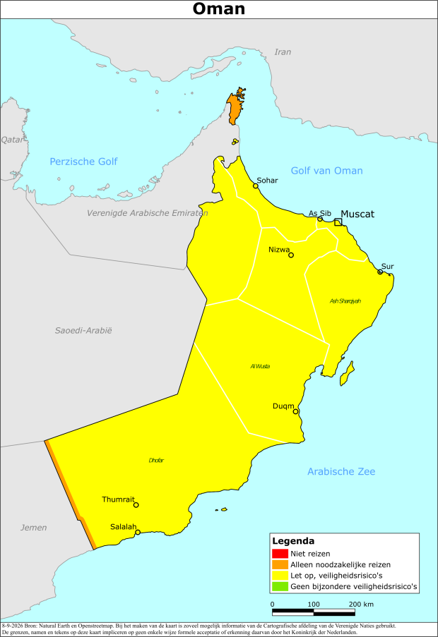 Kaart bij reisadvies Oman