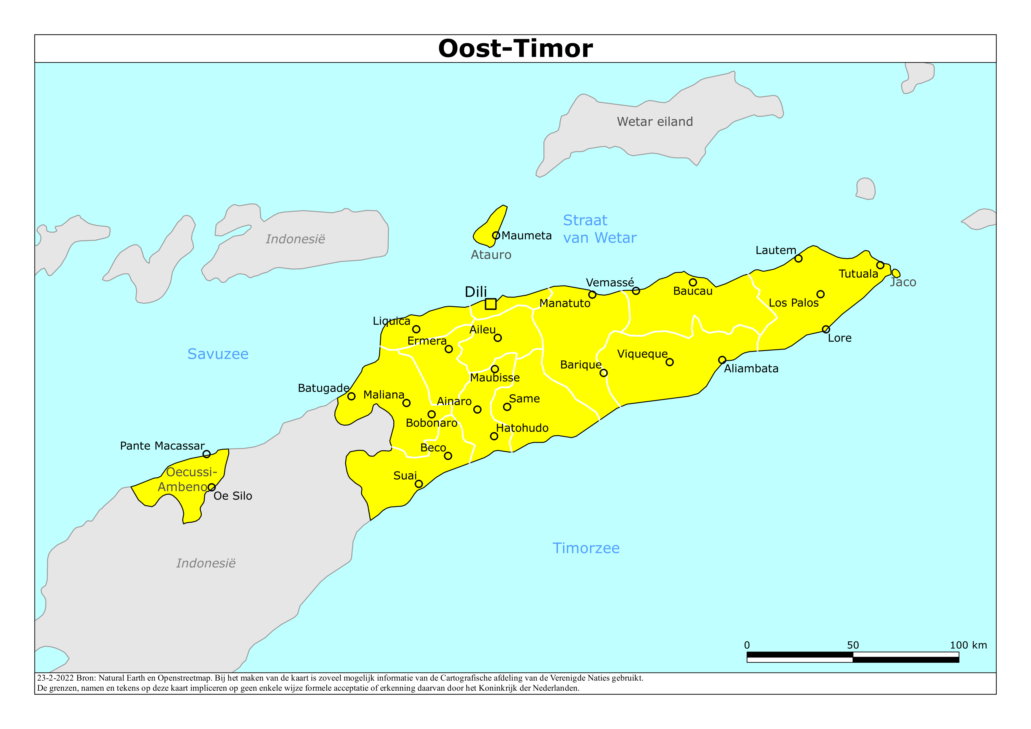 Reisadvies kaart van Oost-Timor op 19 jan. 2026