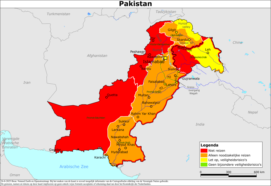 Kaart bij reisadvies Pakistan
