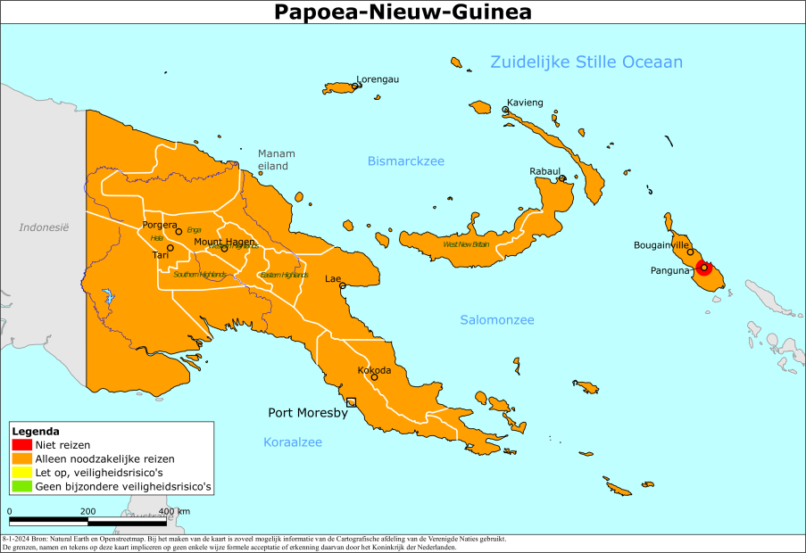 Kaart bij reisadvies Papoea-Nieuw-Guinea