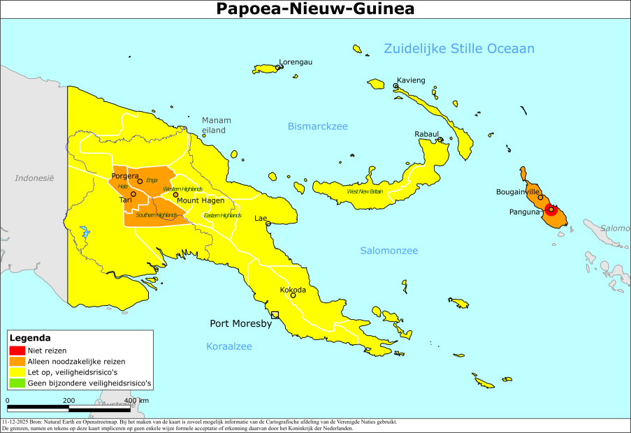 Kaart bij reisadvies Papoea-Nieuw-Guinea