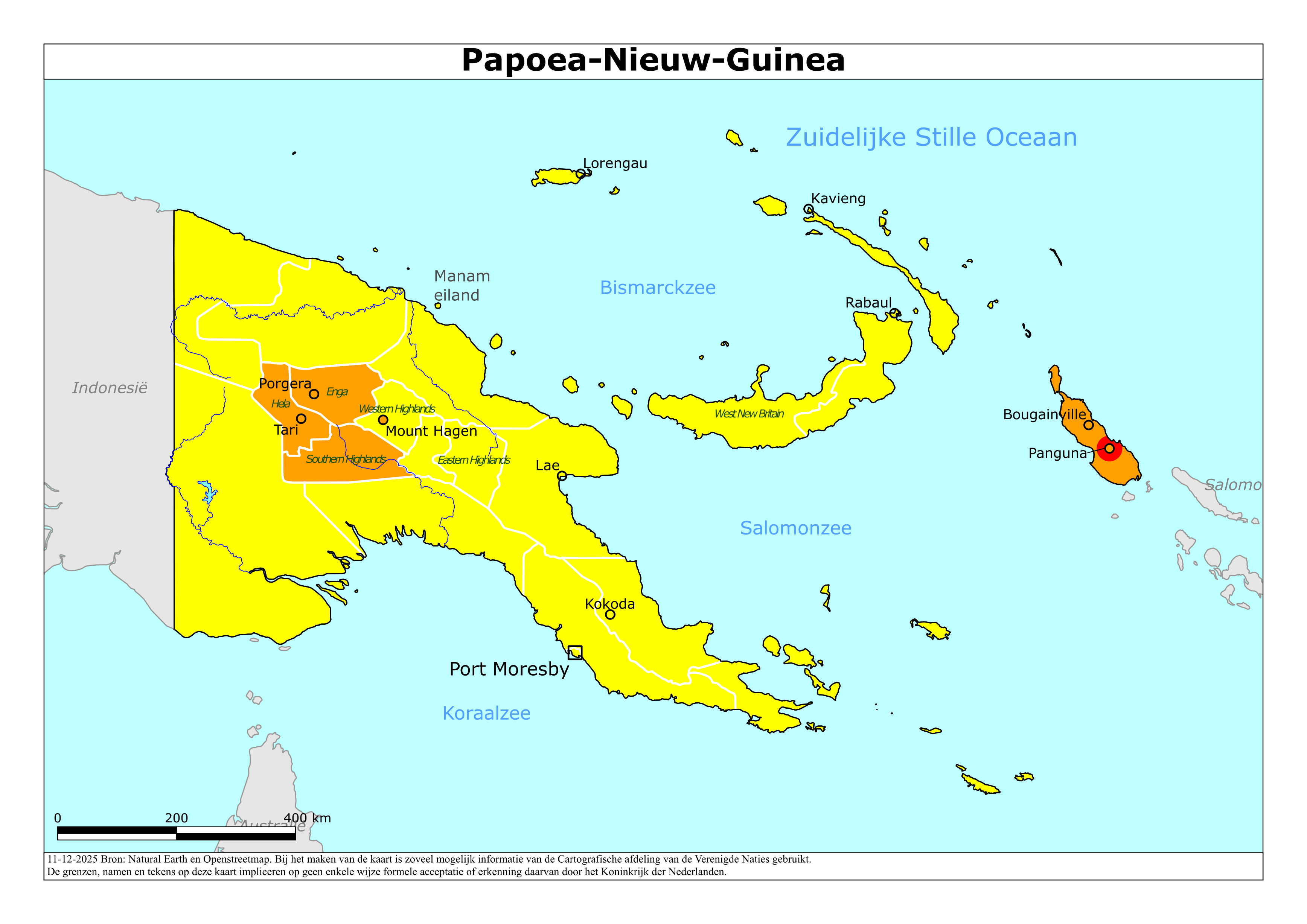 Reisadvies kaart van Papoea-Nieuw-Guinea op 19 jan. 2026
