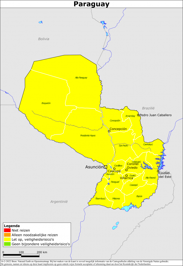 Kaart bij reisadvies Paraguay