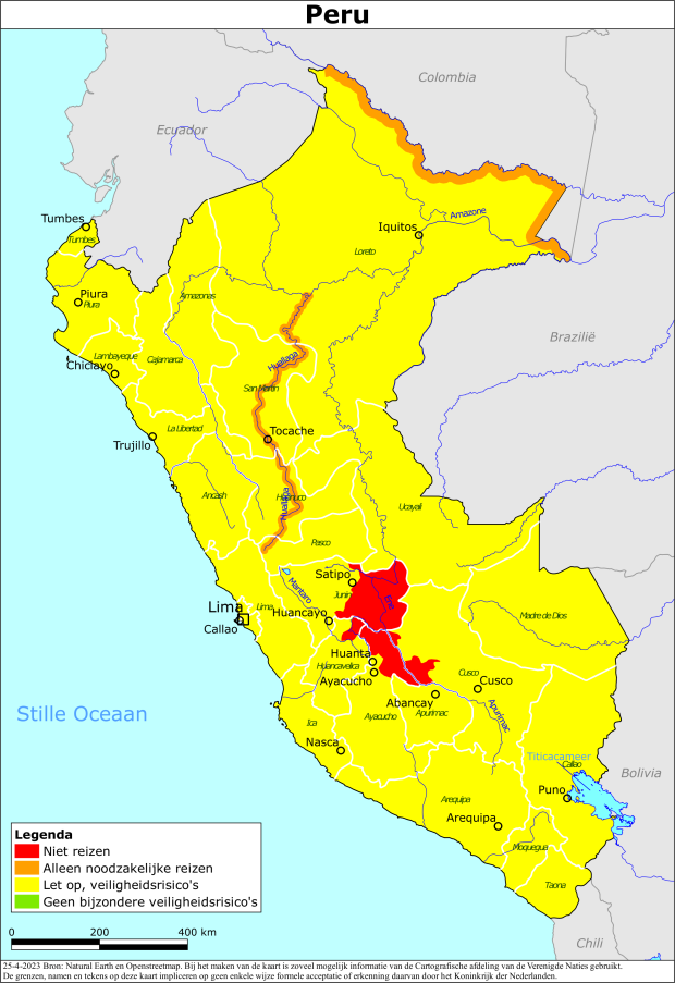 Kaart bij reisadvies Peru