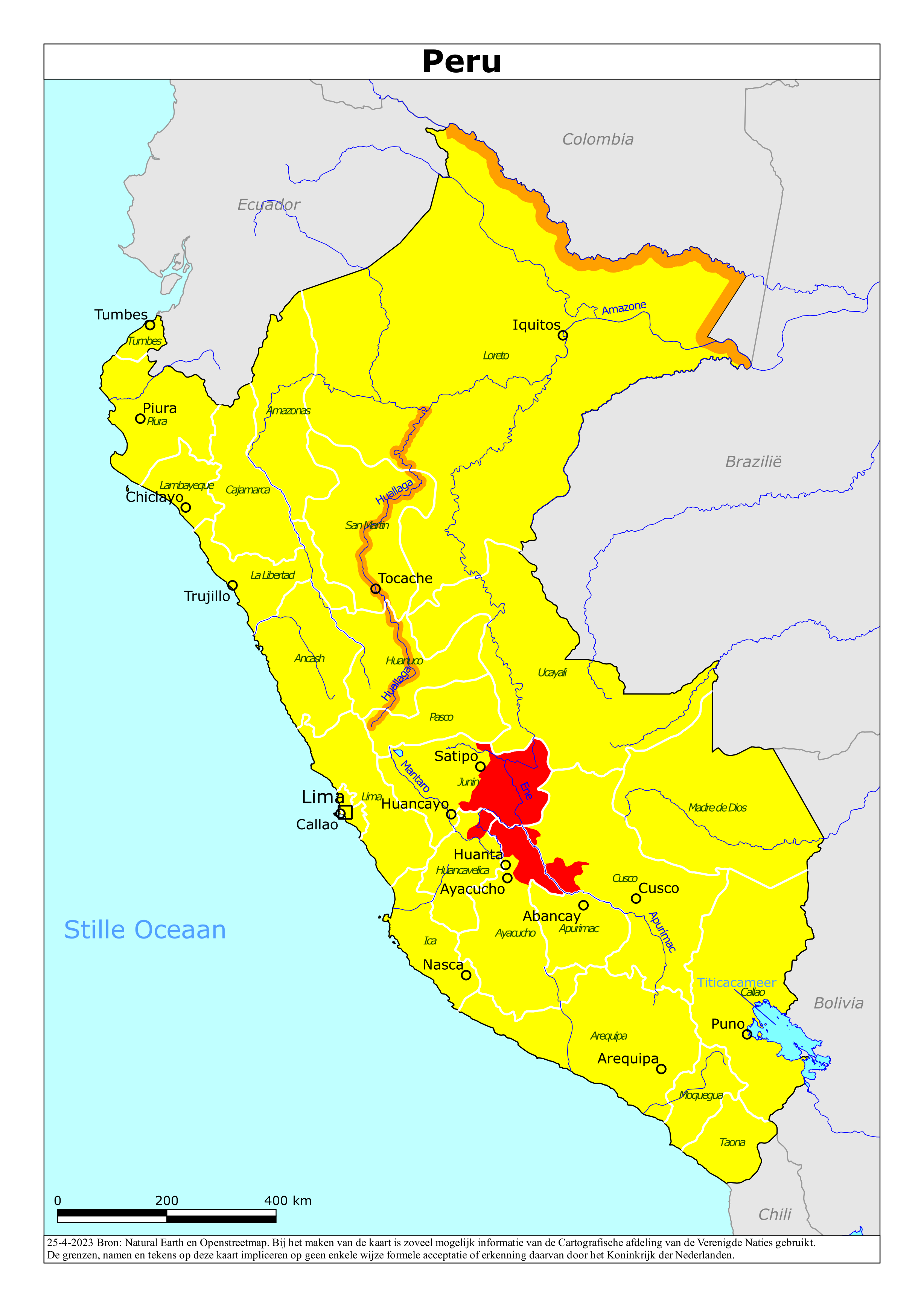 Reisadvies kaart van Peru op 19 jan. 2026