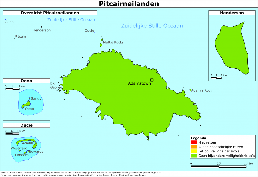 Kaart bij reisadvies Pitcairneilanden