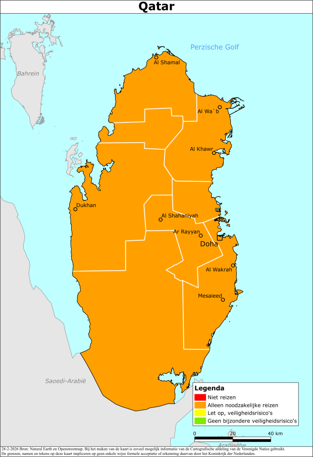 Kaart bij reisadvies Qatar