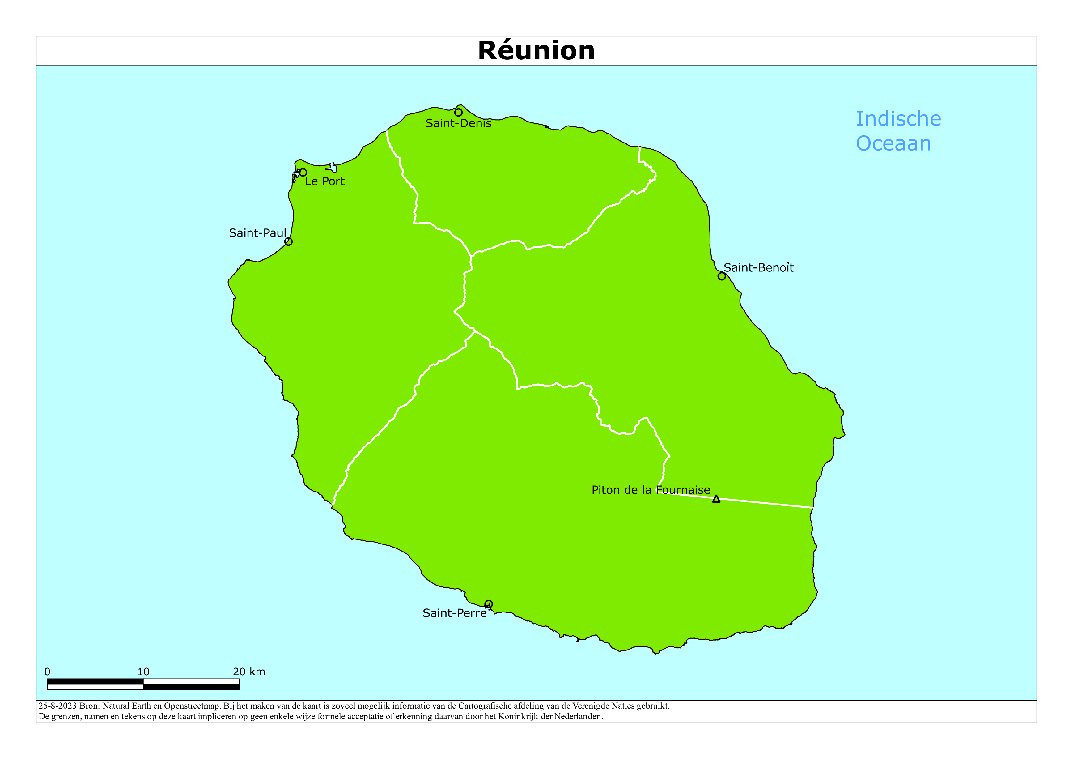 Kaart met risicogebieden van Réunion