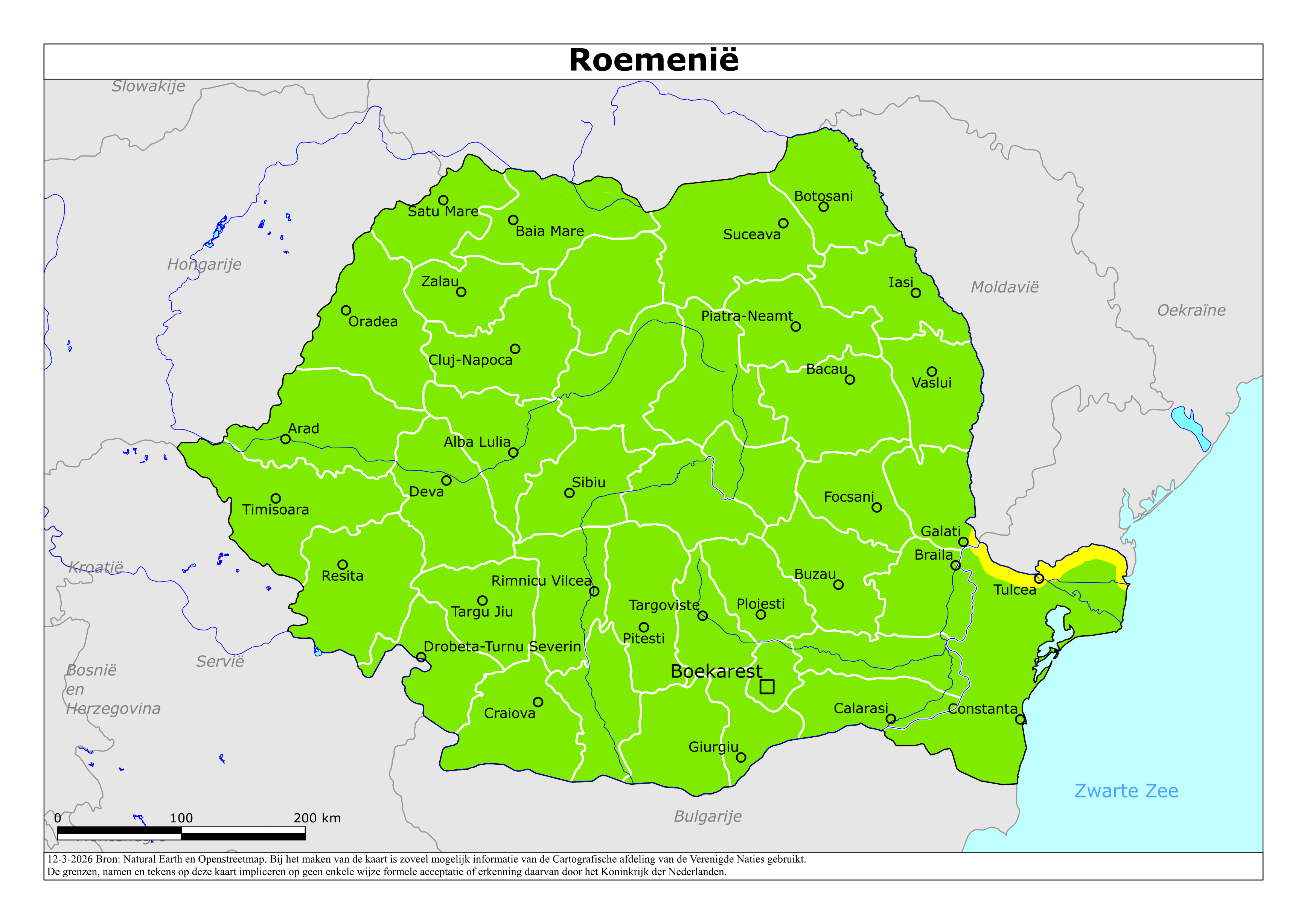 Kaart met risicogebieden van Roemenië