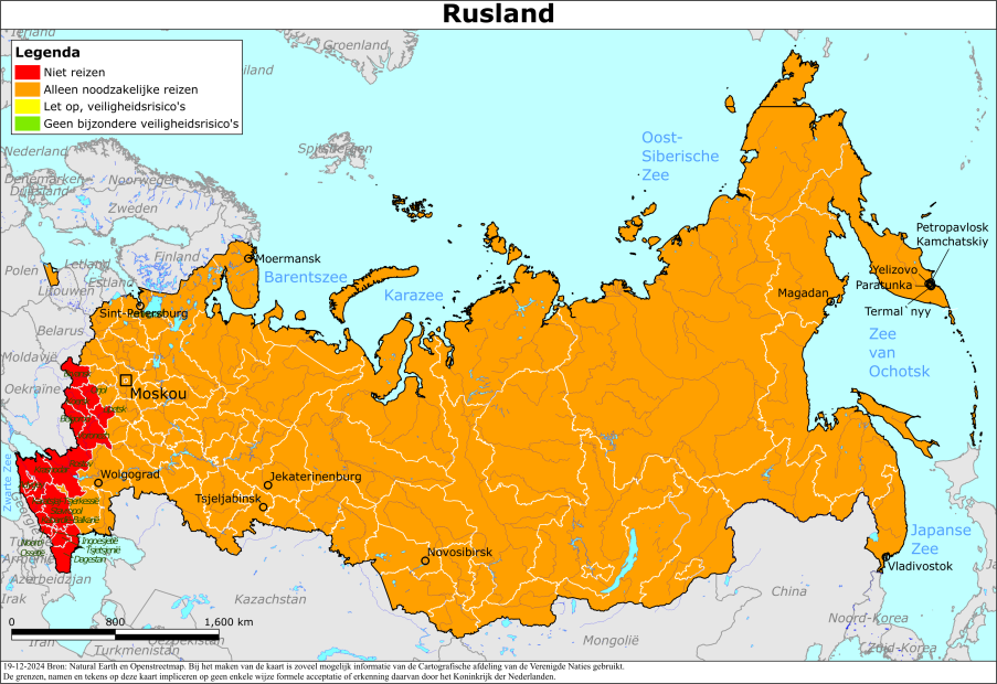Kaart bij reisadvies Rusland