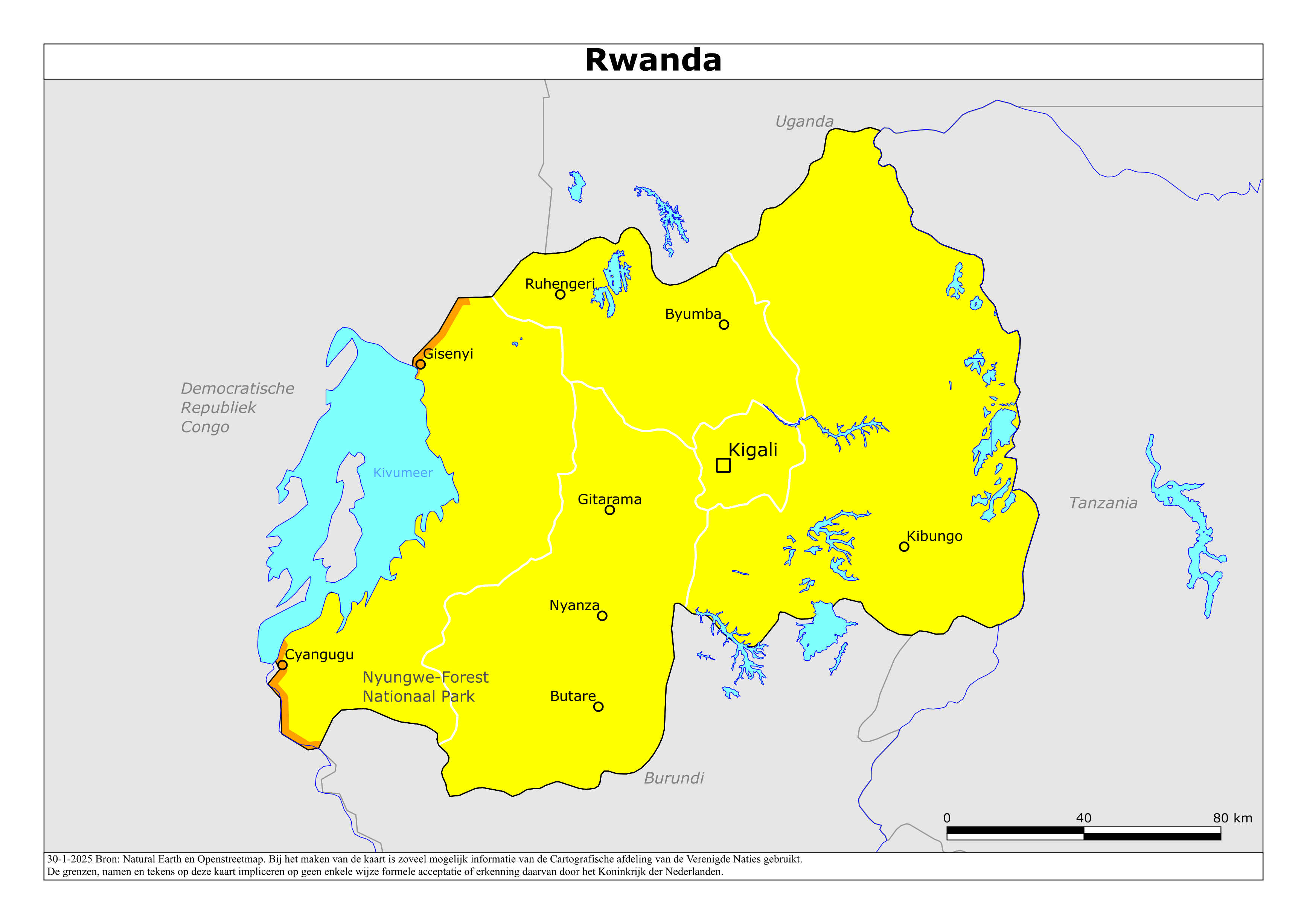 Reisadvies kaart van Rwanda op 19 jan. 2026