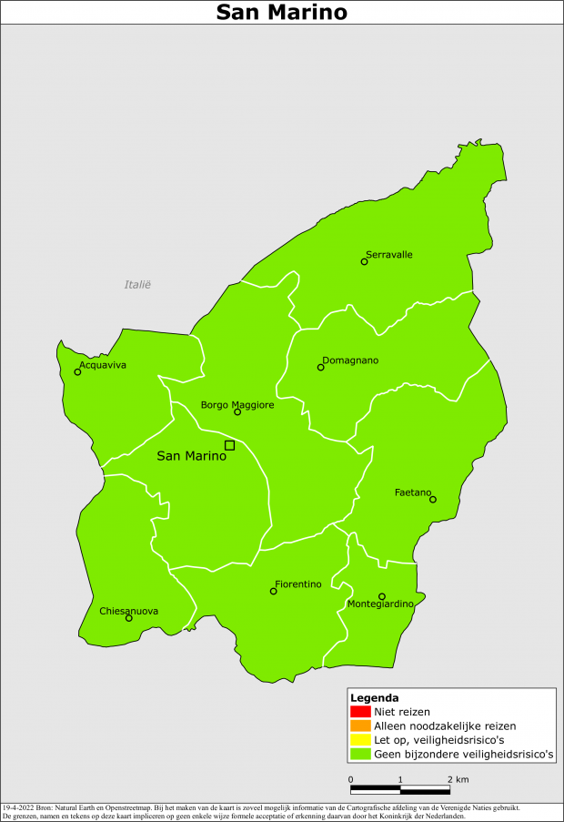 Kaart bij reisadvies San Marino