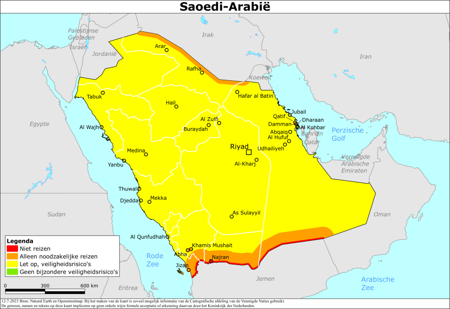 Kaart bij reisadvies Saoedi-Arabië