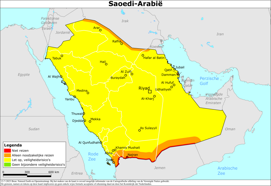 Kaart bij reisadvies Saoedi-Arabië 