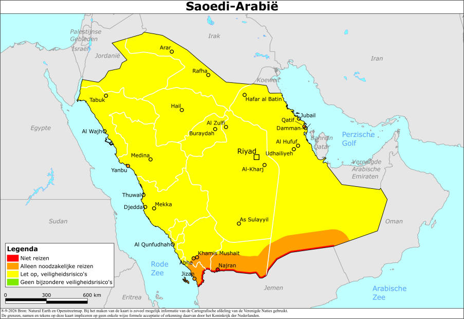 Kaart bij reisadvies Saoedi-Arabië 