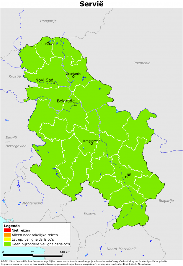 Kaart bij reisadvies Servië