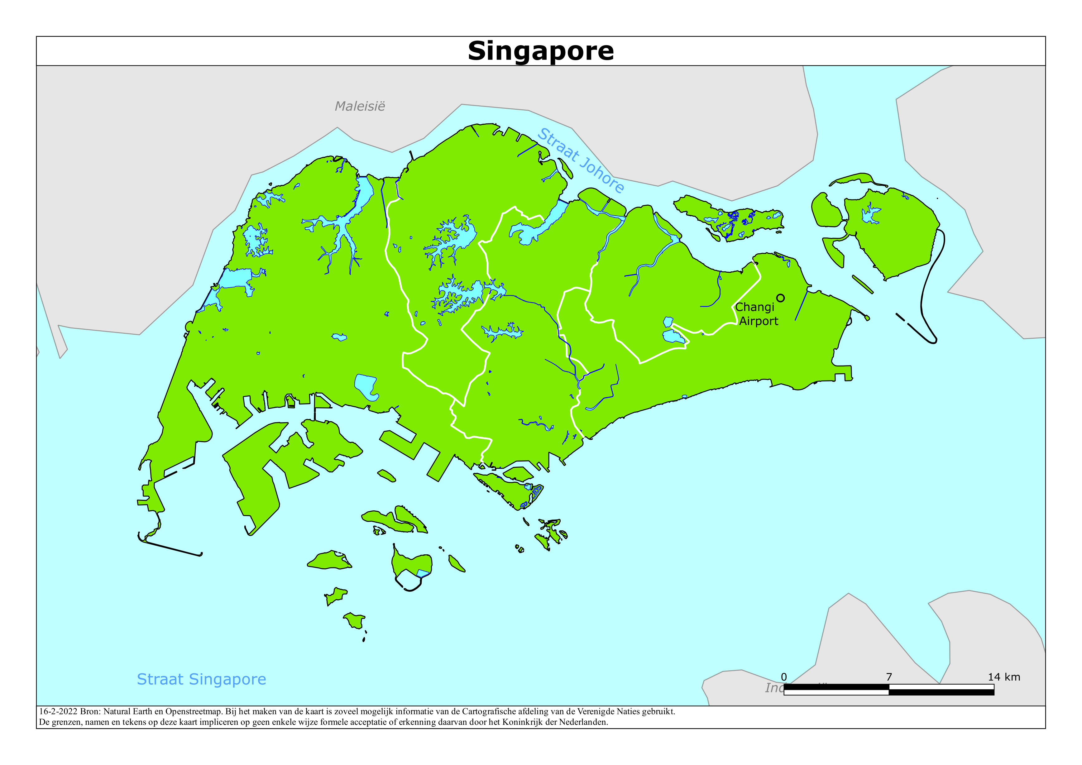 Kaart van het reisadvies voor Singapore met kleurcodes per gebied
