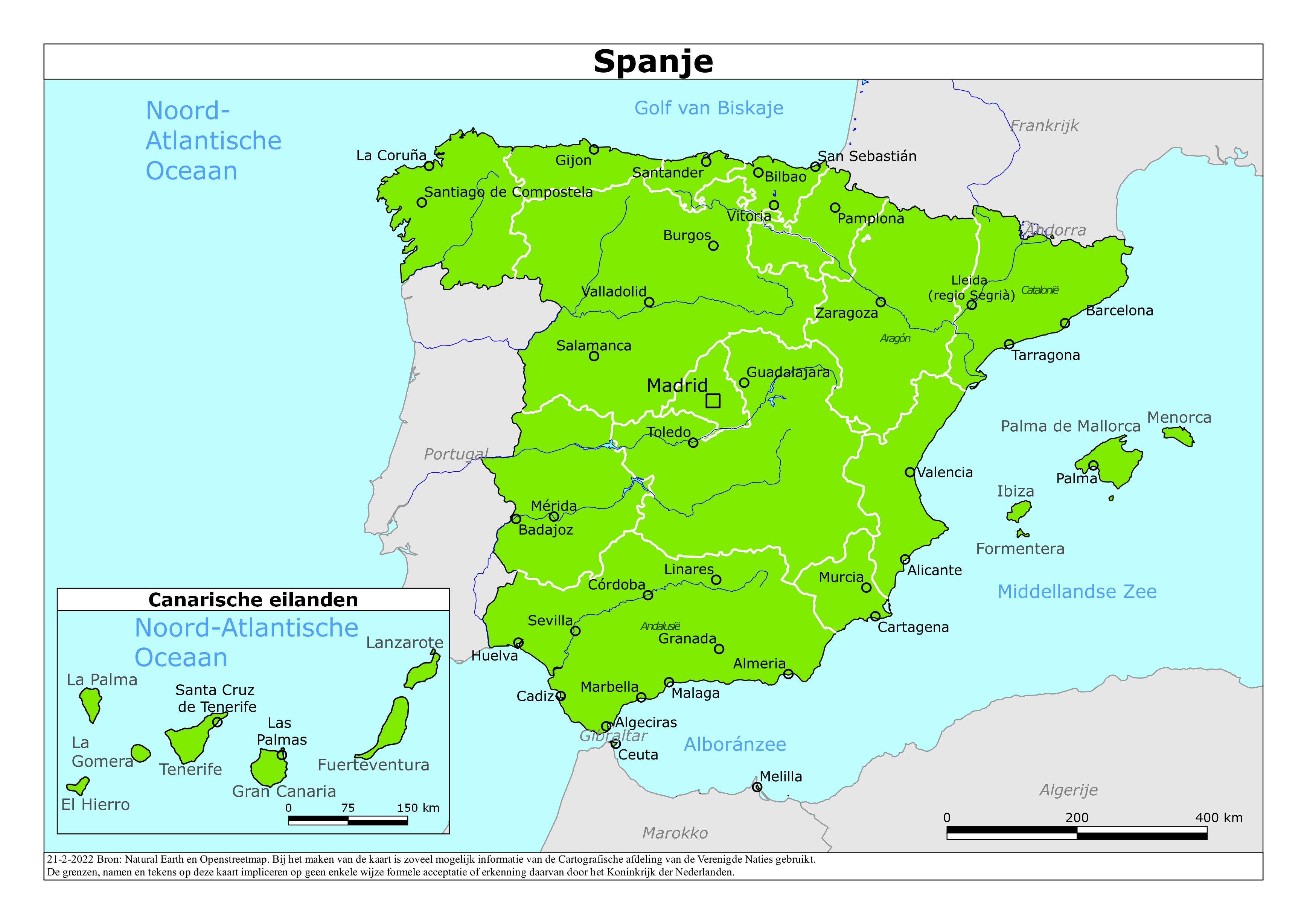 Reisadvies kaart van Spanje op 19 jan. 2026